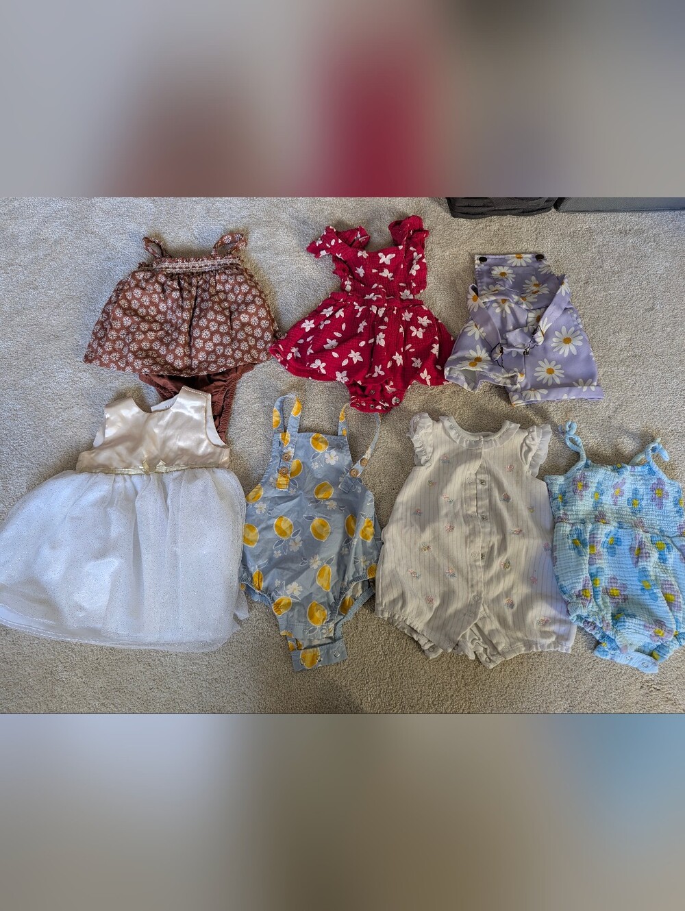 Set Of 7 Baby Girls Summer Romper & Dress Lot - Mixed Brands - 12 M
